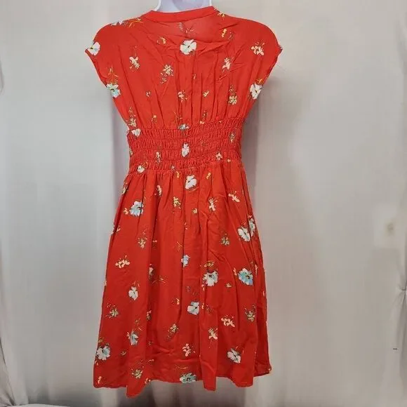 Free People Size Small Greatest Day Orange Floral Print Smocked Mini Dress T - Picture 3 of 10
